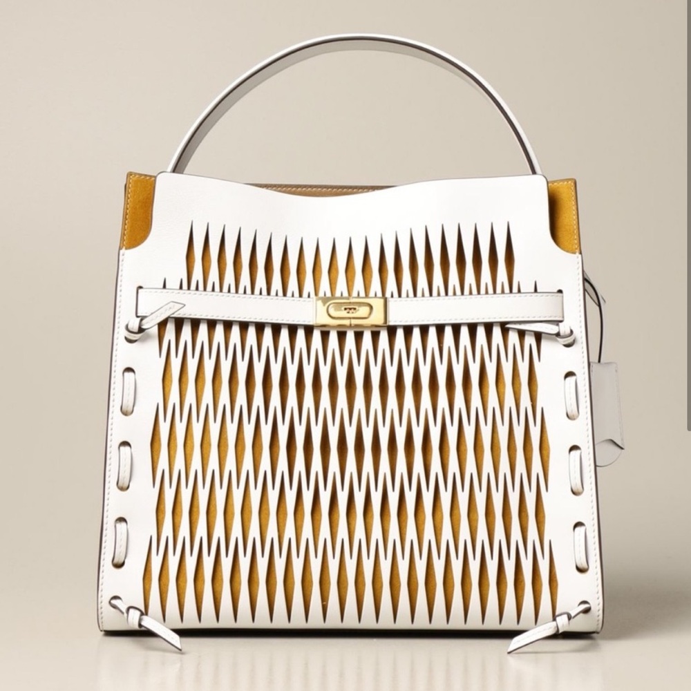 White and yellow. Tory Burch Lee Radziwill large bag
